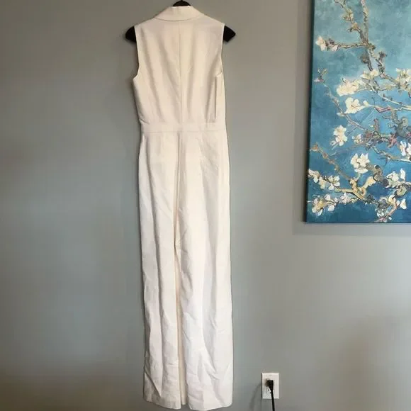 Rachel Zoe Karli Wide Leg Virgin Wool Twill Jumpsuit Sleeveless off-white/ Ecru - Picture 4 of 8